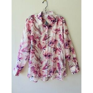 Bailey/44 Lyocell Floral Print Semi Sheer Blouse Shirt Collared‎ Top Size M